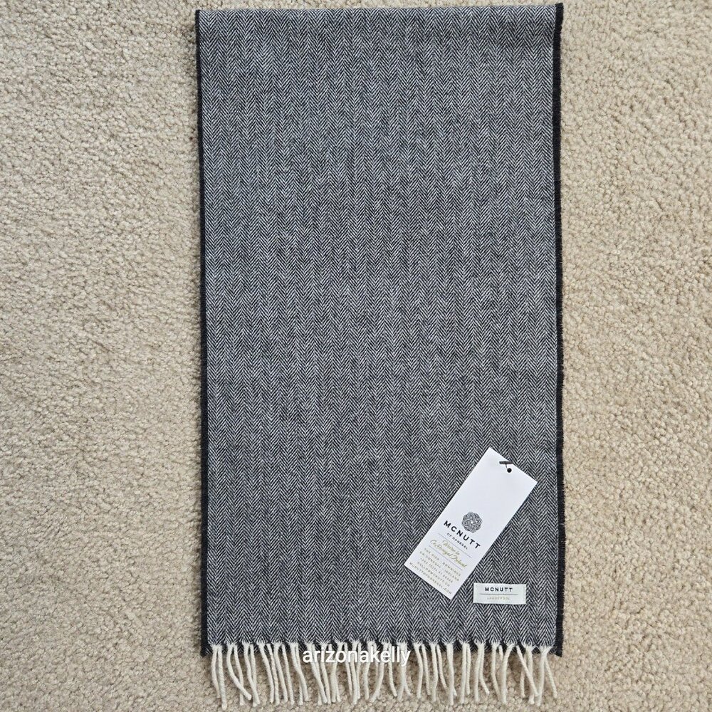 NWT McNutt Lambswool Herringbone Scarf Black + White Donegal Ireland - Picture 9 of 10